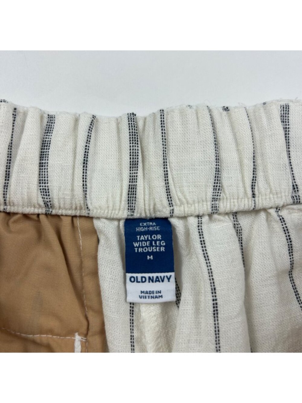Old Navy Cream Navy Striped Linen Taylor Wide Leg Summer Trouser M - Picture 4 of 7